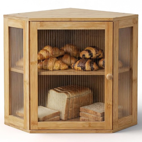 Bamboo bread box for kitchen - bread,
