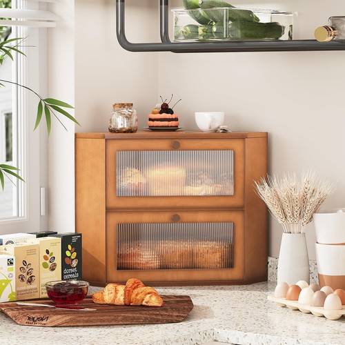 Corner bamboo bread box for - bamboo,