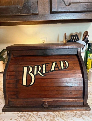 Wood roll top bread - wood, box