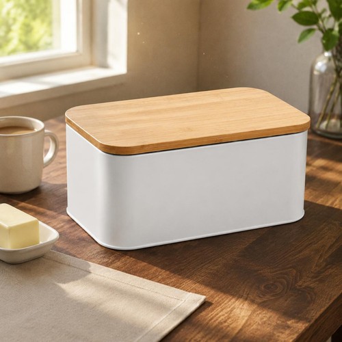 Bamboo lid bread box - bamboo,