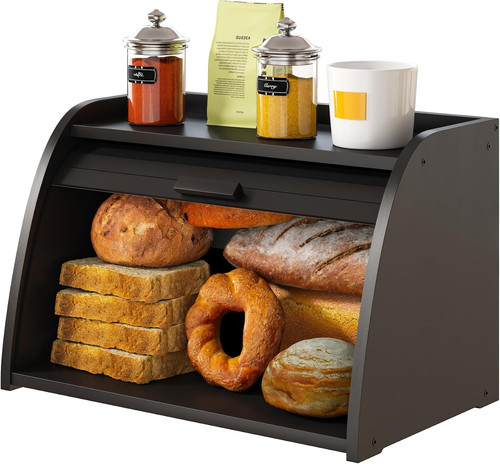 Black bread box for kitchen - black,